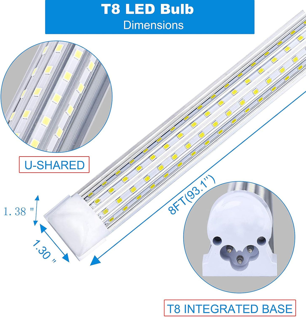 (12-Pack), 8FT LED Shop Light, Super Bright 110W Shop Lights, 19800LM 5000K 8 Foot Led Lights, LED Shop Lights Lighting