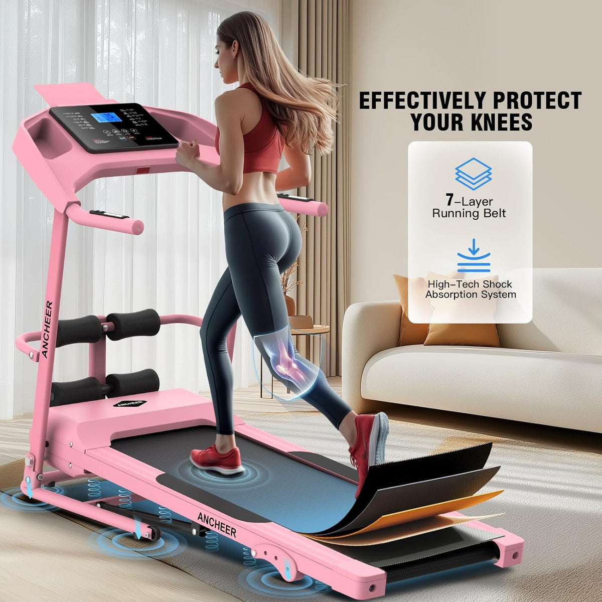 ANCHEER Foldable Treadmill with Sit Up Bench, 2025 Upgrade 3.5HP Portable Treadmills for Home with Incline 350 lbs Capacity, Smart LCD Display Body Fat& Heart Rate, Multifunction Exercise Equipment