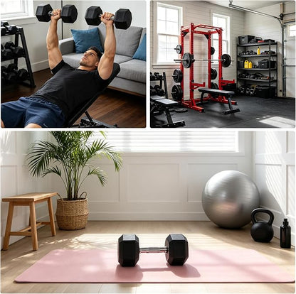 Hex Dumbbells Set for Home Gym – PVC/PEV Coated, Anti-Roll Design, Non-Slip Grip, Cast Iron Core – Versatile Strength Training Weights, 100LB Total (25LB×2+30LB×2)