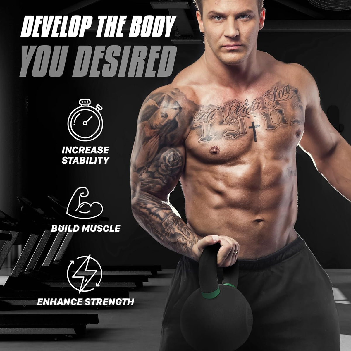 Yes4All Powder Coated Cast Iron Kettlebell Strength Training Kettlebells Weight Set for Full Body Workout, Home Gym