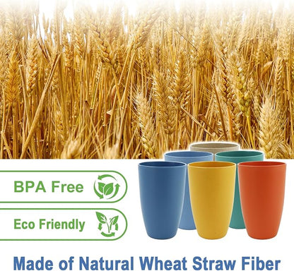 Wheat Straw Cups 20 OZ Large Capacity Set of 6, Unbreakable Drinking Cups Reusable, Alternative to Plastic Cups Reusable, Dishwasher Safe Water Tumblers (Multicolor)