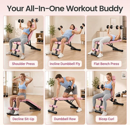 Foldable Weight Bench 800LBS, Adjustable Workout Bench with 10 Backrest Positions & Extended Headrest, Incline Decline Flat Bench Press for Home Gym Small Space Strength Training