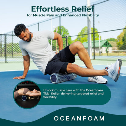Oceanfoam Tidal Roller - Dark Navy, Hunter & Seafoam Marbled - Muscle Massage Foam Roller for Back Pain & Stretching - Firm & Ergonomic Wide Wave Textured - Yoga & Athletics - Full Size, 20" x 5"
