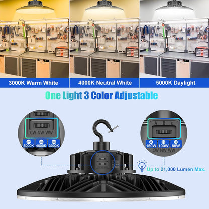 BBESTLED 9Pack UFO LED Low Bay Light 4000K 80W 100W 150W 21,000Lumen 3000K Highbay UFO Lights for Workshop Garage Office LED Industrial High Bay Light 5000K
