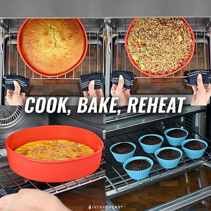 Air Fryer Toaster Oven Baking Pan Set Compatible with Cuisinart, Ninja Foodi, Breville, Emeril Lagasse, Bakeware Set Cupcake Liners & Kitchen Conversion Chart, Nonstick Round Cake Molds