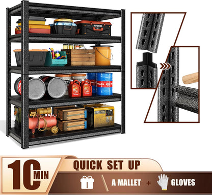 48" W Garage Shelving Heavy Duty，3000LBS Loads Adjustable Garage Storage Shelves,5-Tier Metal Storage Racks and Shelving Units, Utility Rack Shelves,48”W x 24”D x 78”H,Silver