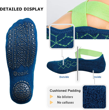 Ozaiic Yoga Socks for Women Non-Slip Grips & Straps, Ideal for Pilates, Pure Barre, Ballet, Dance, Barefoot Workout