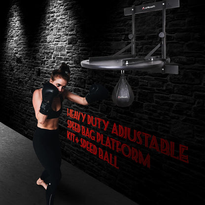 Heavy Duty Adjustable Speed Bag Platform Kit 24" + Speed Punching Ball (10"x7") Adjustable Height Wall Mount Professional Fitness Ball Boxing Reaction Training Kit