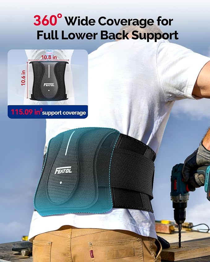 FEATOL Back Brace for Lower Back Pain Wide Coverage 360° Strong Lumbar Support with Removable Pad, Adjustable Waist Support Belt for Men Women, Size 4XL 63''-68.9''