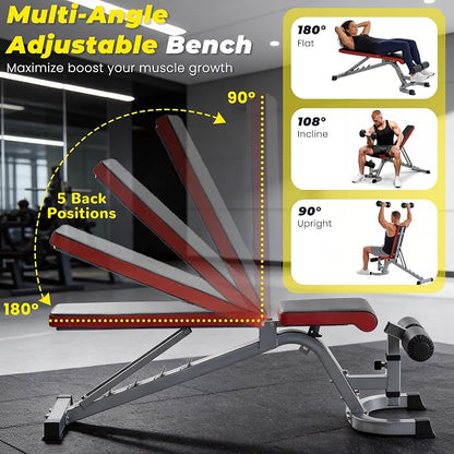 HULKFIT Adjustable Folding Weight Bench, Heavy Duty Workout Bench with Multiple Backrest Positions, Stable Incline Decline Flat Exercise Bench for Full Body Strength Training at Home Gym