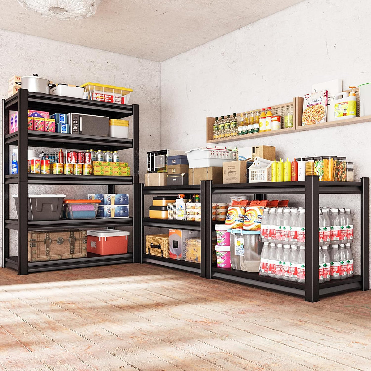 2750LBS Garage Storage Shelves Heavy Duty, 48" W x 18" D x 78" H,5-Tier Garage Shelving Heavy Duty, Industrial Metal Shelving Units for Garage, Basement,Fish Tank,Black