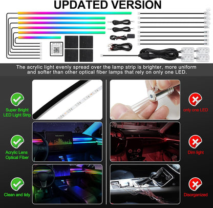Dreamcolor Acrylic Interior Car LED Strip Light with Wireless APP, RGB 18 in 1 with 175 inches 612 LEDs Fiber Optic Strip Lights for Car, Dual Zone Music Sync Neon Car Ambient Lighting Kits