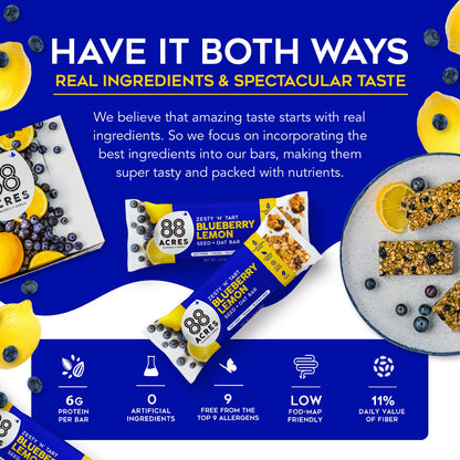 88 Acres Granola Bars | Blueberry Lemon | Gluten Free, Nut-Free Oat and Seed Granola Bar | Vegan & Always Non GMO | 12 Pack