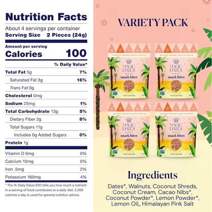 MAGICDATES Date Snack Bites | Lush Lemon Bar – 4 Bags (16 Servings) | Medjool Dates | Gluten-Free | Vegan | Paleo | No Added Sugar | Plant-Based Citrus Snack | Healthy On-the-Go Bites