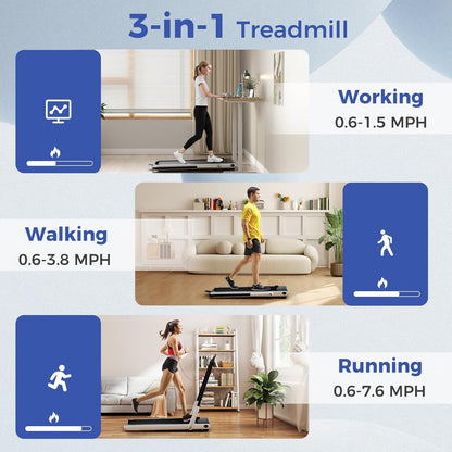 GYMAX Walking Pad Treadmill, 3HP Under Desk Treadmills with 340LBS Capacity, LED Display, Remote & APP Control, 3 in 1 Portable Compact Running Jogging Machine for Home Office Gym Exercise
