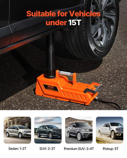 VEVOR Electric Car Jack, 15 Tons /33000 lbs, Adjustable Electric Scissor Jack with High Load Capacity, 12V Dual-Powered Tire Change Replacement with LED Light, Portable Jack kit for Sedan, SUV, Truck