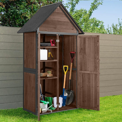 Sheds Outdoor Storage,Garden Shed with Metal Frame Structure and Adjustable Shelves,Large Capacity Storage Tool Cabinet Box for Backyard Garden Patio Lawn (Dark Brown)