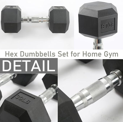 Hex Dumbbells Set for Home Gym – PVC/PEV Coated, Anti-Roll Design, Non-Slip Grip, Cast Iron Core – Versatile Strength Training Weights, 100LB Total (25LB×2+30LB×2)