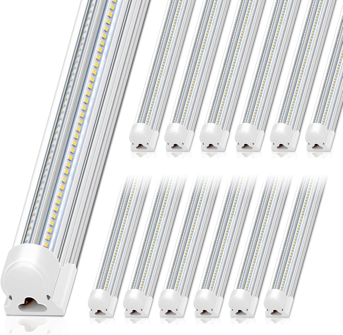 Barrina 8FT LED Shop Light, 100W 15000LM 5000K, Clear Cover Linkable Led Tube Lights, V Shape Integrated T8 LED Lighting, LED Ceiling Lights for Garage, Warehouse, Workshop, ETL Listed, 12 Pack
