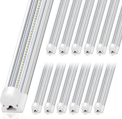 Barrina 8FT LED Shop Light, 100W 15000LM 5000K, Clear Cover Linkable Led Tube Lights, V Shape Integrated T8 LED Lighting, LED Ceiling Lights for Garage, Warehouse, Workshop, ETL Listed, 12 Pack