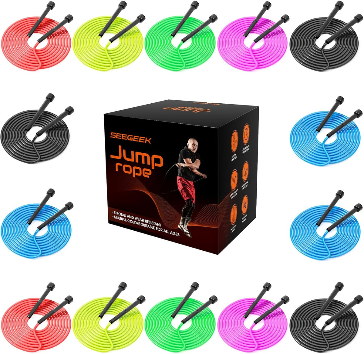14 Pack Adjustable PVC Jump Rope for Cardio Fitness - Versatile Jump Rope for Women Men Kids Christmas Gift -Tangle-Free for Keeping Fit, Training, Workout