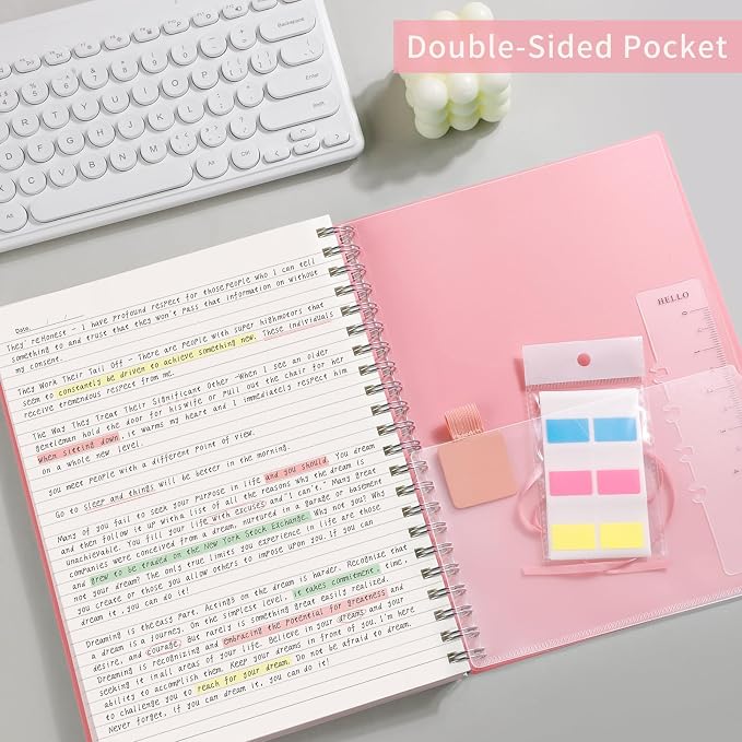 AHGXG Spiral Notebook College Ruled - Spiral Journal Perforated Notebook A4 8.5" x 11", 300 Pages Easy Tear Perforated Pages, 100GSM Thick Paper, Plastic Hardcover, for Writing Work School, Pink