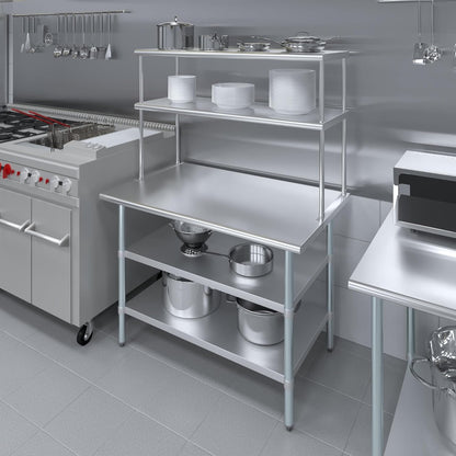 Amgood Stainless Steel Work Table with 2 Shelves | Metal Kitchen Prep Table & Shelving Combo (30" x 48" Table with 2 Shelves + 18" Overshelf)