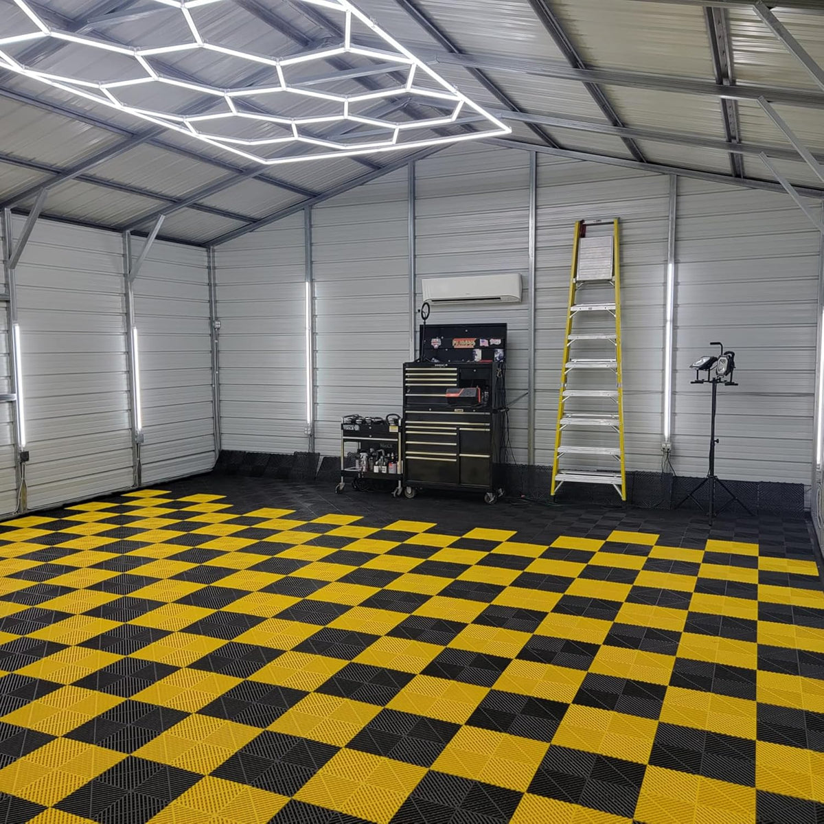 15.7"x15.7" Garage Flooring Tiles, Non-Slip Interlocking Plastic Garage Floor Mat, Garage Organization & Garage Storage, Vented Pattern (Yellow, 25PCS)