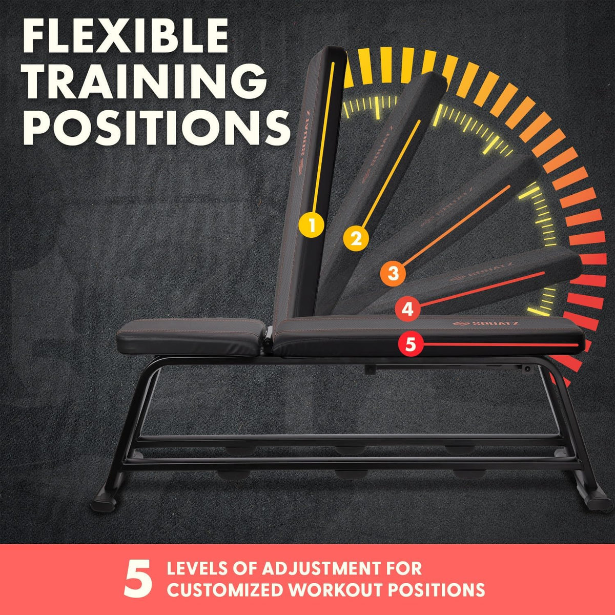 SQUATZ Adjustable Bench for Home Gym - Versatile Weight Bench for Men & Women - Ergonomic Workout Bench for Bench Press & Full Body Exercise - Heavy-Duty Steel, Non-Slip Design