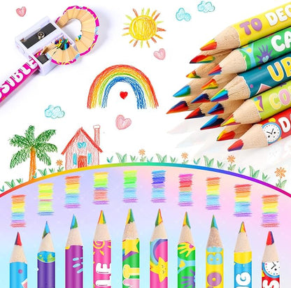 Nezyo 100 Pcs Motivational Rainbow Colored Pencils Bulk - 7 Color in 1 Wooden Colorful Pencils Assorted Cute Novelty Art Supplies for Drawing Coloring Back to School Gifts Incentive Reward Stuffers