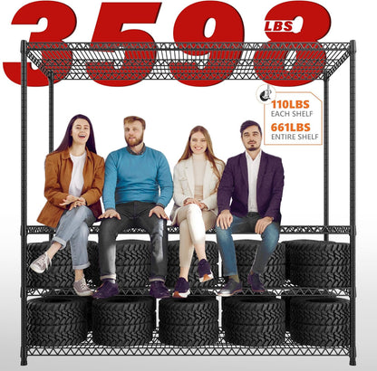 REIBII 60''W X 82.6" H Steel Heavy Duty Wire Shelving Unit with Wheels, 6-Tier Adjustable Storage Shelves 3598LBS Commercial Metal Shelves for Pantry, Garage, College Dorm School Industrial Shelving