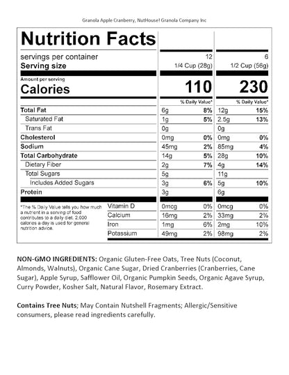 NutHouse! Granola Company - Premium Apple-Cranberry Granola | Certified Gluten-Free, Non-GMO, Kosher | Vegan, Soy-Free | 12 oz. Bag (6-Pack)
