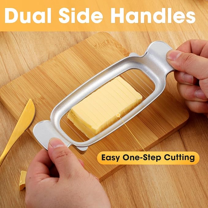 Stainless Steel Butter Slicer Cutter with Ergonomic Handle, Metal Butter Stick Slicer for Single Stick Butter, Wire Cutter for Even Slices, Also Cuts Soft Cheese and Eggs
