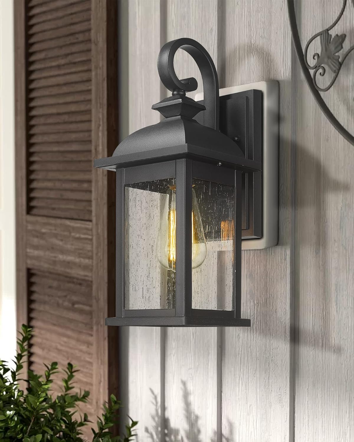 FEMILA Exterior Wall Sconce,2 Packs Outdoor Waterproof Wall Lights Fixture,E26 Socket Wall Lantern for Porch,Anti-Rust Matte Black Finish with Seeded Glass Lampshade,4FD54B-2PK BK