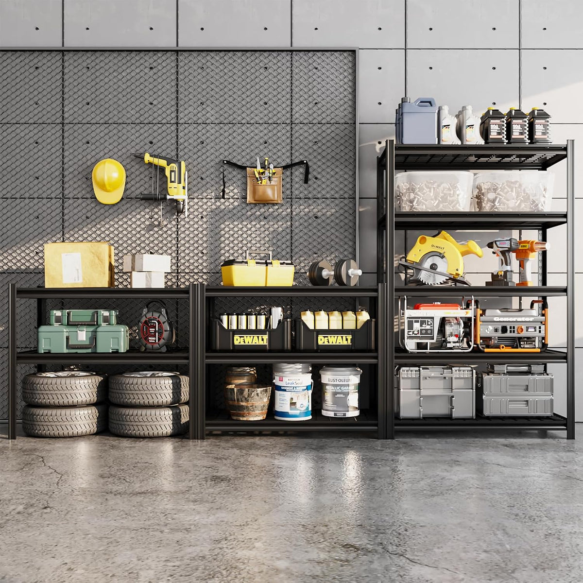 72" H Metal Garage Storage Shelves, 5 Tier Adjustable Shelving Unit for Warehouse, Office, Kitchen, Pantry, Living Room, Laundry Room, 35.43" W x 15.75" D, Load 2500 LBS, Black