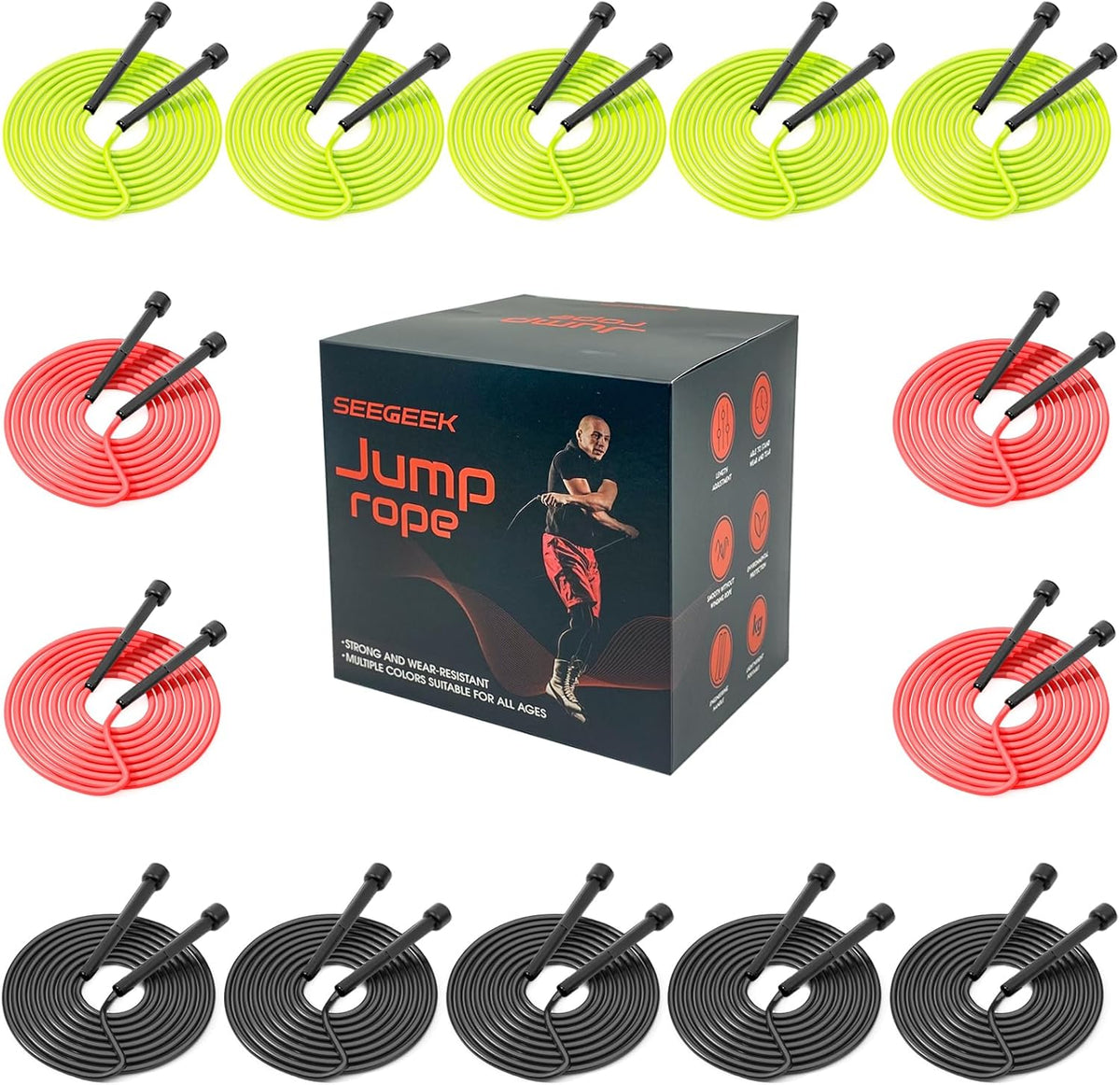 14 Pack Adjustable PVC Jump Rope for Cardio Fitness - Versatile Jump Rope for Women Men Kids Christmas Gift -Tangle-Free for Keeping Fit, Training, Workout