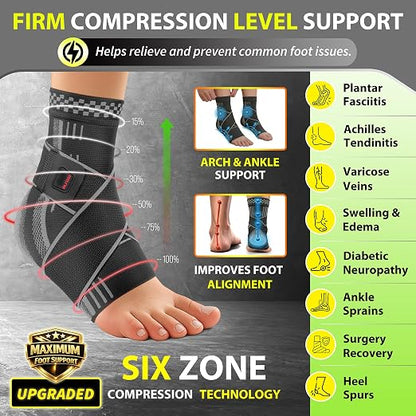 BLITZU Ankle Brace for Men & Women, Foot Compression Sleeve w/Arch Support | Open Toe Socks, Stabilizing Wrap for Torn Ligaments, Sprained Ankle, Achilles Tendonitis, Arthritis, Recovery, Sport, Fitness