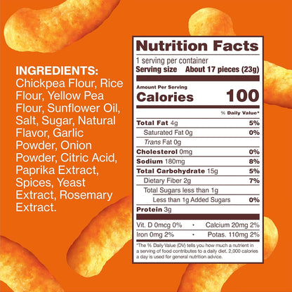 Hippeas Chickpea Puffs, Vegan Nacho Vibes, 0.8 Ounce (Pack of 18), 3g Protein, 2g Fiber, Vegan, Gluten-Free, Crunchy, Plant Protein Snacks