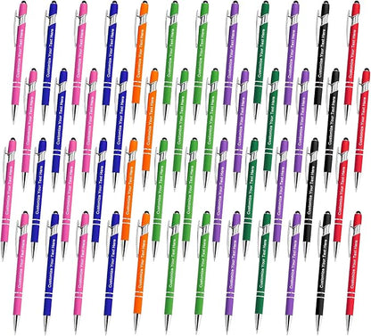 Qingxily Custom Pens Bulk - Up to 300 Personalized Stylus Ballpoint Pens With Free Engraving - Customized With Your Name, Text, Message for Business, Graduation, Anniversaries - Colorful 48 Pcs