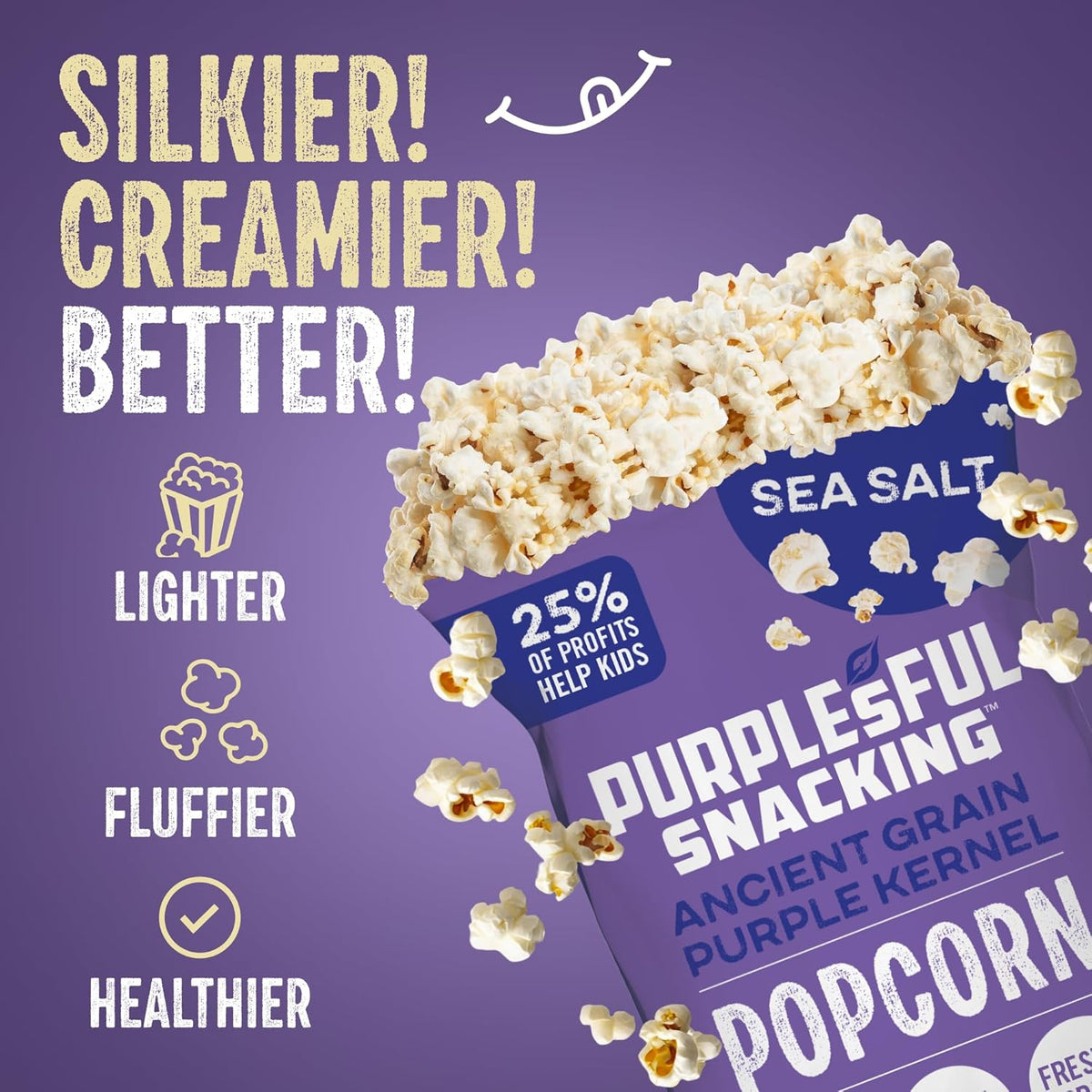 Purplesful Purple Corn Popcorn, Silkier, Creamier & Healthy Popcorn, Vegan-Friendly, Non-GMO, Flavorful Popped Corn Gourmet Snack, Sea Salt, Big Bulk Pack - 4.8 Oz Per Pack (Pack of 9)