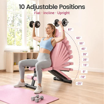 Foldable Weight Bench 800LBS, Adjustable Workout Bench with 10 Backrest Positions & Extended Headrest, Incline Decline Flat Bench Press for Home Gym Small Space Strength Training