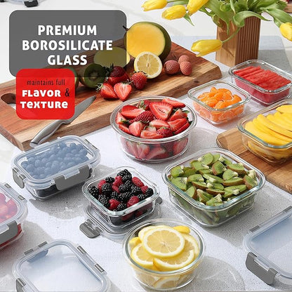 Nestl 48pc Glass Storage Containers with Lids, 24 Glass Food Storage Containers with 24 Airtight Lids for Pantry & Kitchen, Meal Prep Containers for Lunch, Oven Microwave & Dishwasher Safe, Cream