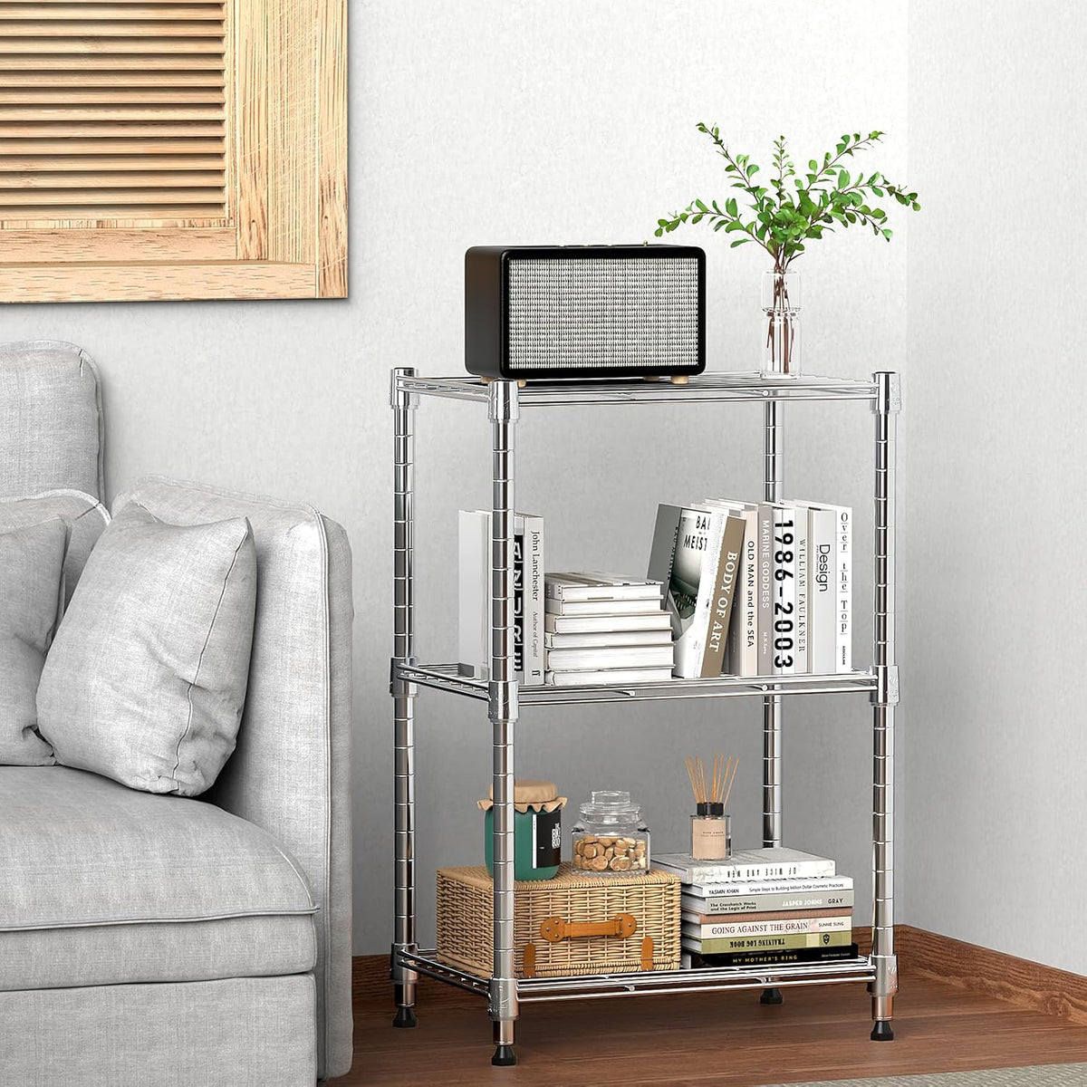 450 lbs Wire Storage Shelving 3-Tier Utility Shelving Unit Steel Organizer Wire Rack for Home,Kitchen,Office,Chrome(11.8" D x 17.7" W x 26.4" H)