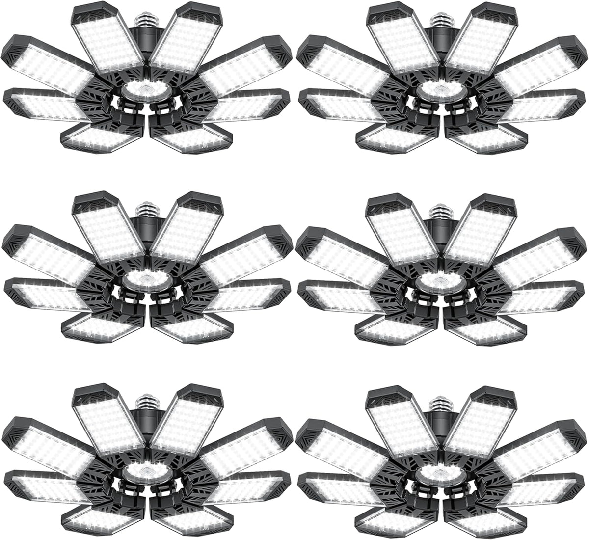 ISKYDRAW Garage Lights 6 Pack, 260W 26000LM Bright LED Garage Light with 8+1 Foldable Panels, Ceiling Basement Lights Screw in E26 E27 Socket Shop Bay Lighting for Workshop, Barn, Warehouse