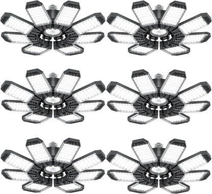 ISKYDRAW Garage Lights 6 Pack, 260W 26000LM Bright LED Garage Light with 8+1 Foldable Panels, Ceiling Basement Lights Screw in E26 E27 Socket Shop Bay Lighting for Workshop, Barn, Warehouse