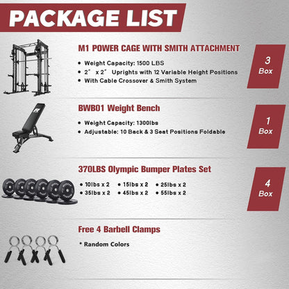 RitFit M1 & M1 Pro Smith Machine with Cable Crossover System, Multi-Function Squat Rack Power Cage for Home Gym, Power Rack and Packages