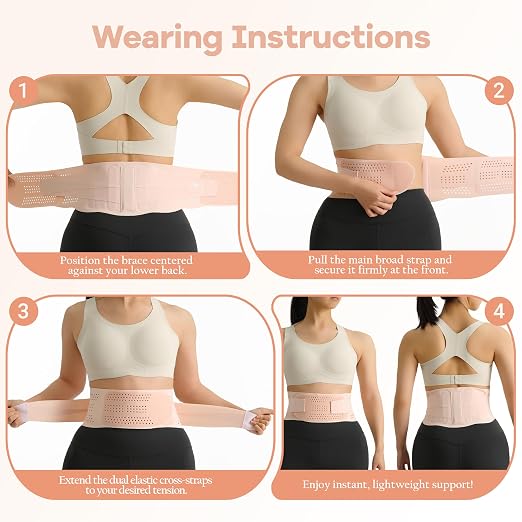 Ultra Thin Back Brace with 3D Lumbar Pad for Lower Back Pain Relief, SuMade Breathable Unisex Lumbar Support Invisible Adjustable Lower Back Support Brace for Sciatica Scoliosis, Pink,S(WAIST:26"-28")