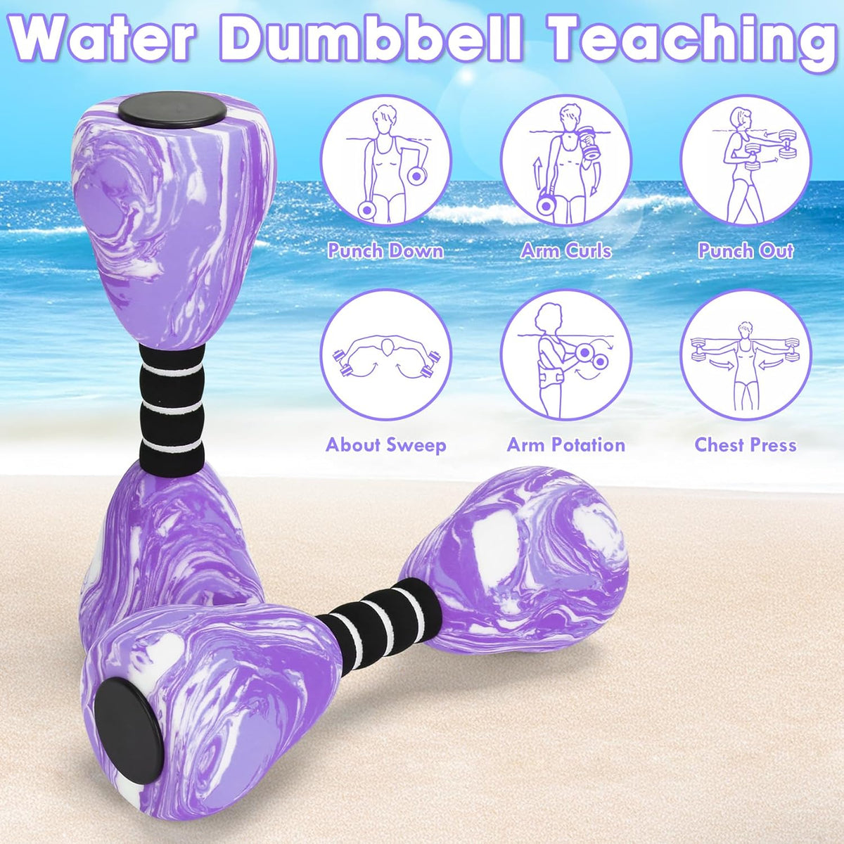Aquatic Dumbbells, 2PCS Foam Water Weights, Aerobic Exercise Fitness Equipment Dumbbells, Dumbbells Set for Water Aerobics Weight Loss, Pool Fitness, Water Exercise