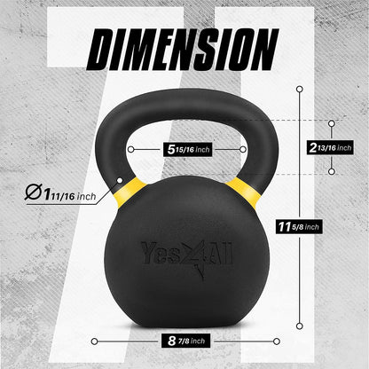 Yes4All Powder Coated Cast Iron Kettlebell Strength Training Kettlebells Weight Set for Full Body Workout, Home Gym