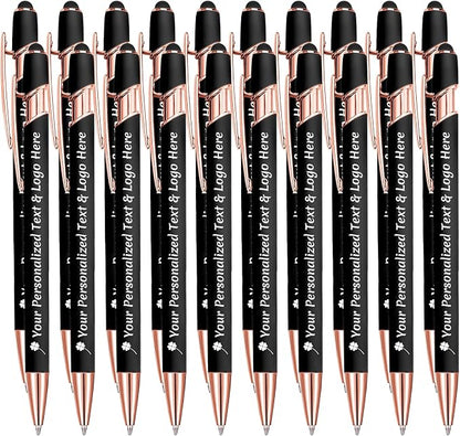STREADVE Personalized Custom Pens 20 Engraved Writing Pen with Name Logo, Customized Promotional Items Stylus Pen Gifts for Men Women Realtor Nurse Wedding Business, Black